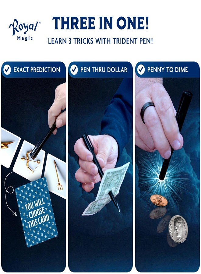 Royal Magic Trident Pen is a Stylish Magic Trick Combination of 3 Powerful Illusions-Prediction, Pen Thru Bill, and Coin Change. A Perfect Magic Trick for Adults, Kids, pros, or Beginners. - Image 3
